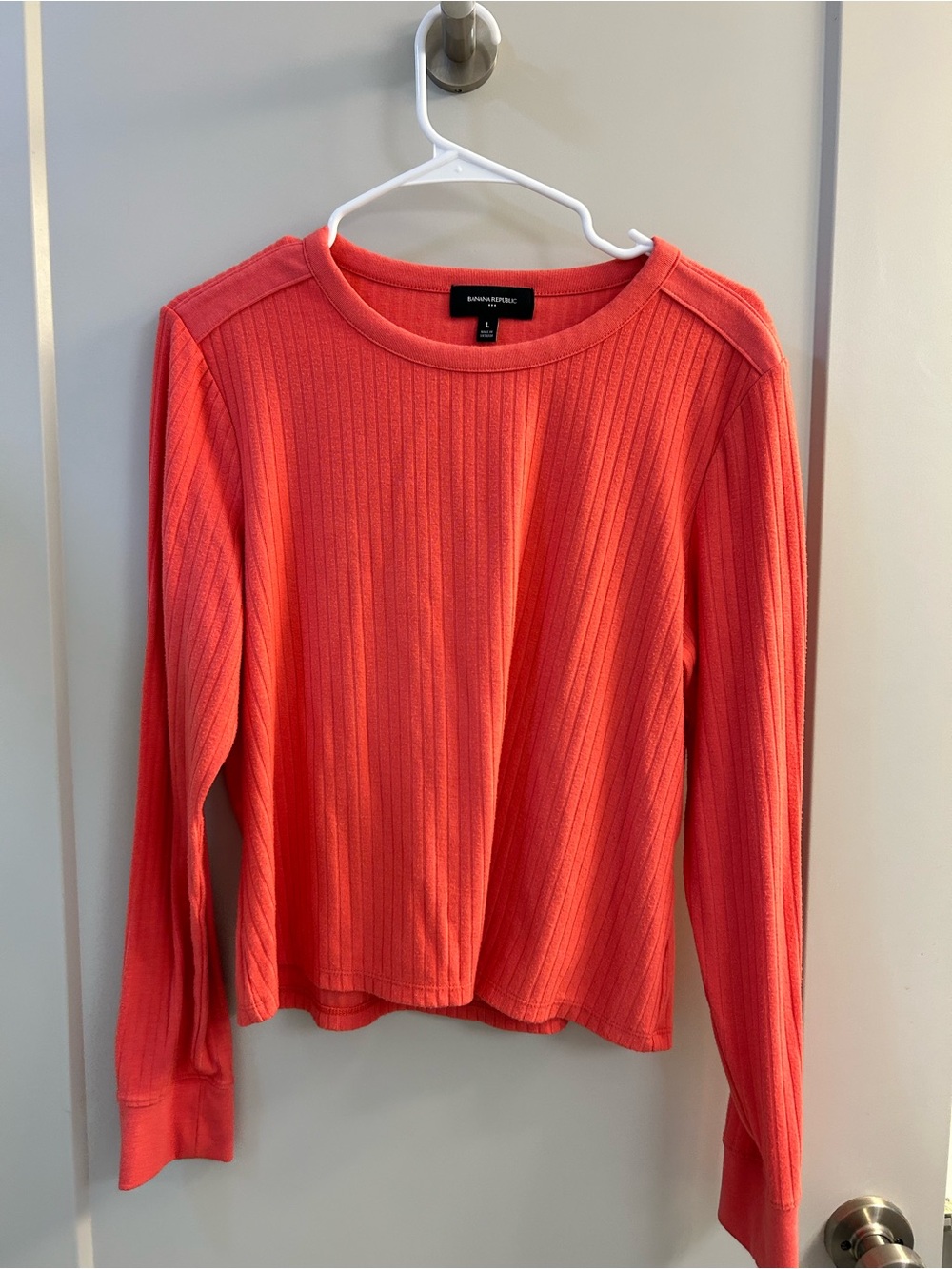 Banana Republic Coral Ribbed Crewneck Long-Sleeve Top